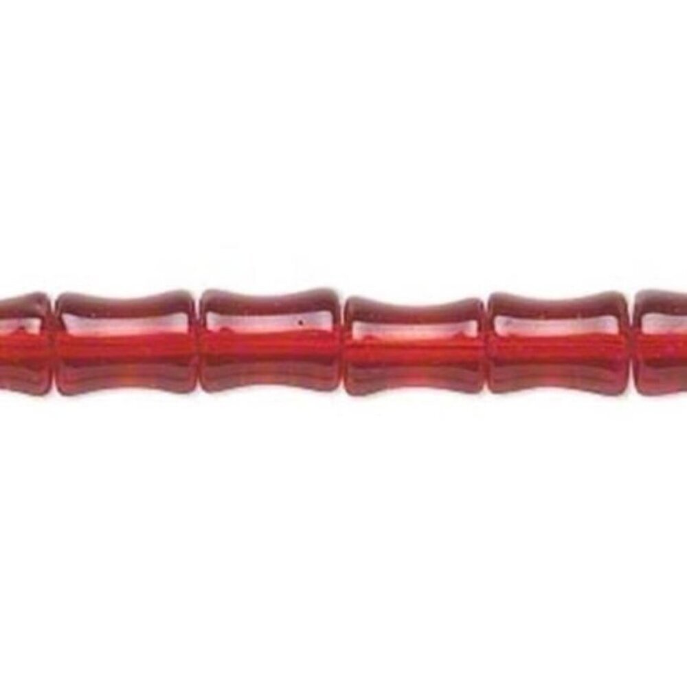 Translucent China Red India Glass 9x7mm Bamboo Tube Beads 16" Strand